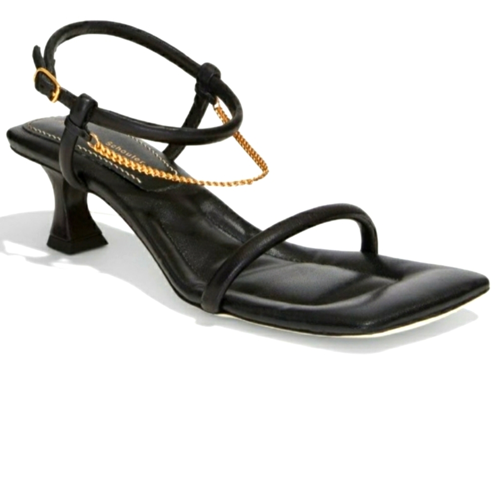 Proenza Schouler Square Padded Chain Sandals, Black Gold Size EU 39 1/2